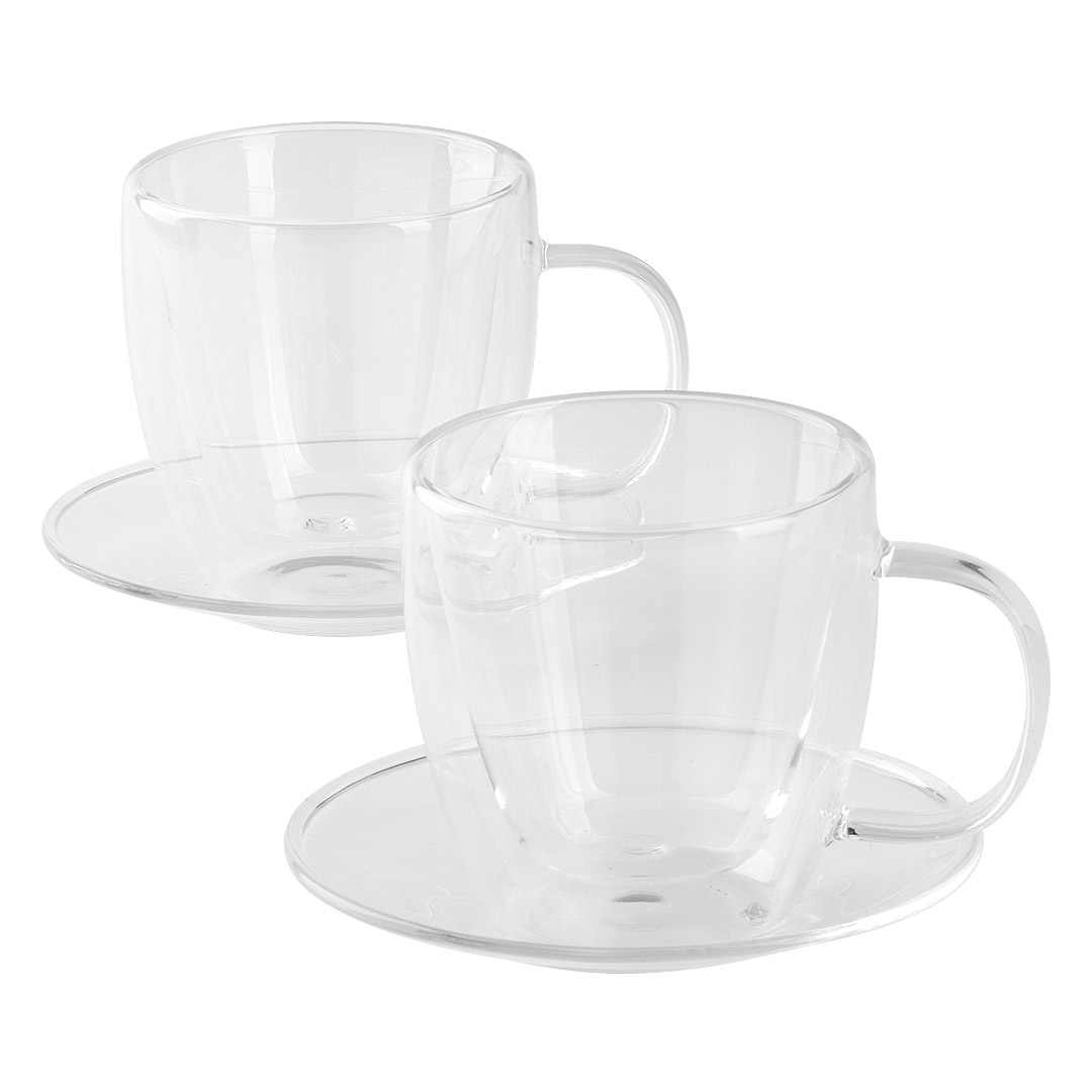 Set od dve staklene šolje sa tacnama za espresso sa dvostrukim zidom, 2 x 100 ml